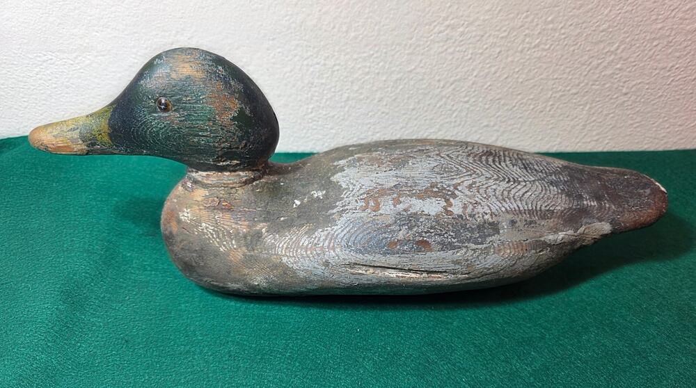 Antique Mason Mallard duck decoy well worn with original paint round bottom